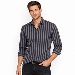 Z Zegna Men’s Blue Gray Linen Button Down Shirt